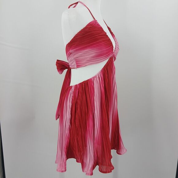 Haute Shein Pleated Cutout Mini Dress Womens L Pink Disco Barbiecore Festival - Picture 3 of 7